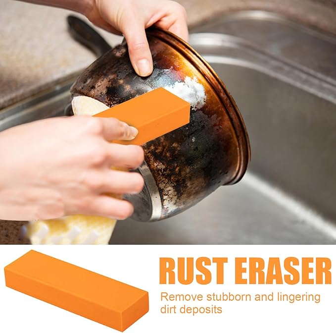 Rust Remover Metal – Stainless Steel Rubber Scratch Eraser, Orange Decontamination Artifact Tool | Shower Head Tableware Sink Cookware Kettle Accessories Cleaning Gear for Travel Home Kitchen