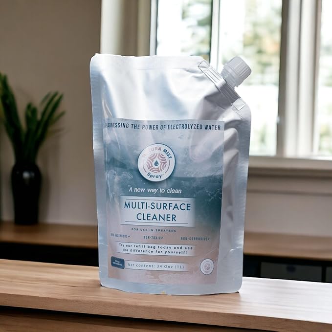 Multi-Surface Cleaner (Refill Bag 1 Liter) - Electrolyzed Water Cleaner - Home and Kitchen Cleaning - Non-Toxic and Effective Cleaner to Remove Dirt & Grime, 1 Liter
