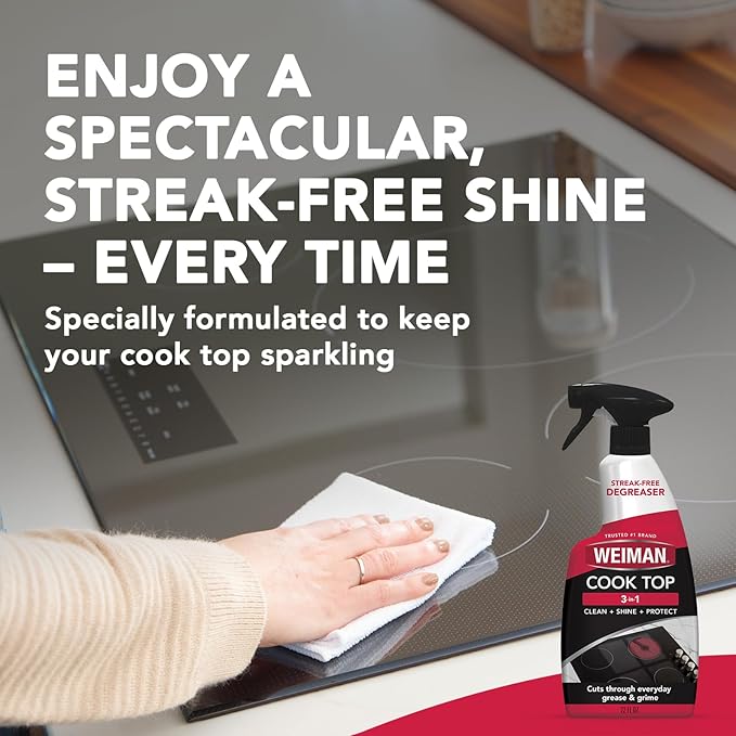 Weiman Daily Cooktop Cleaner with Microfiber Cloth Included for Glass Ceramic and Induction Cook Tops, 22oz