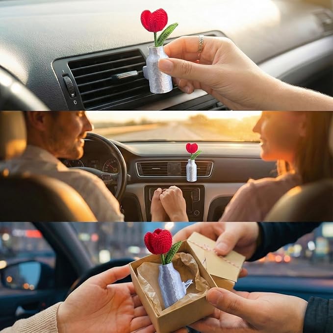 Cute Tulip Vent Clip, Hand-Crocheted Car Air Freshener Clip, Car Vent Accessory Gift for Women Who Love Their Cars (Tulip, Tasteless) 1 PCS