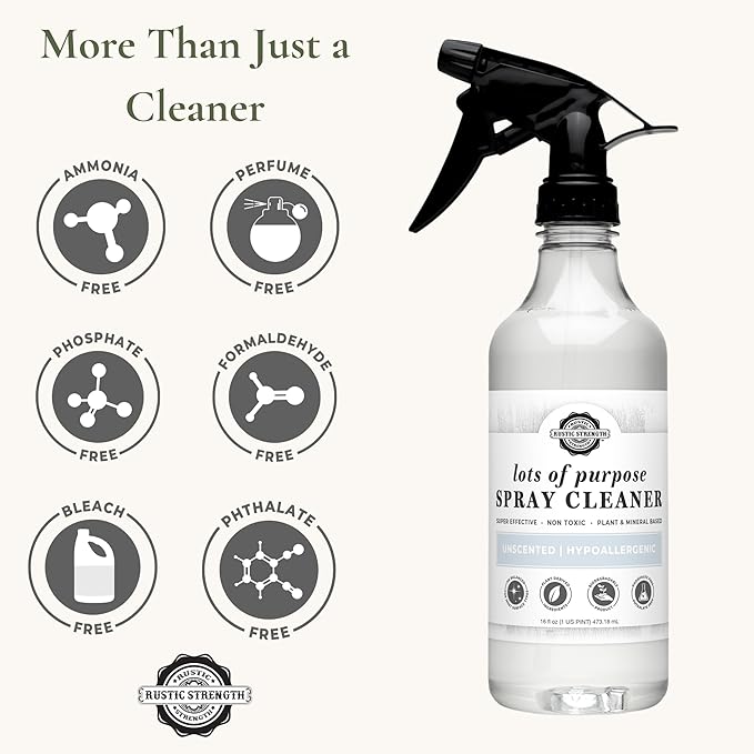 Rustic Strength Lots of Purpose Spray Cleaner, Unscented, Multi-Surface, pH Balanced, Non-Toxic, Biodegradable, 16 oz