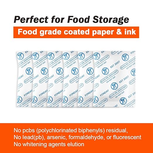 1 Gram 50 Packets Fonday Food Grade Silica Gel Desiccants Packs Moisture Absorbers Dehumidifier