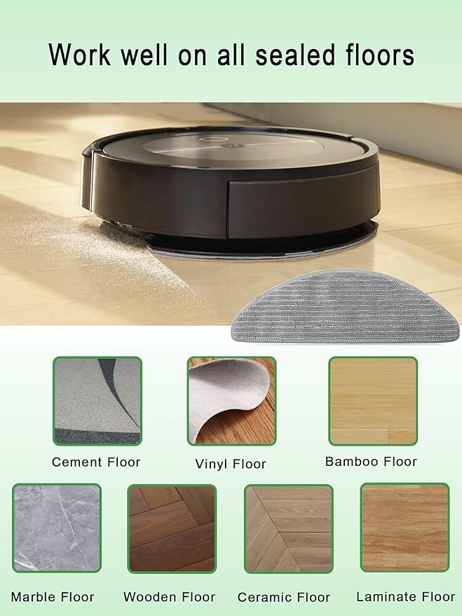6 Pack Vacuum Replacement Part Mopping Pads Compatible for iRobot Roomba Combo j5, j5+, i3, i3+, i5, i5+, i8, i8+ Model. Washable and Reusable Microfiber Cleaning Refill Mopping Pad Accessories