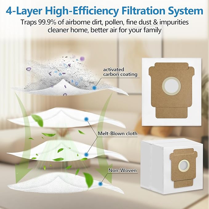 12 Pack 105 Vacuum Bags Compatible with iRobot Roomba 105 Vac, 104/105 Combo,Plus 405/505 Combo,705 Max Vac, Large Capacity Disposable Replacement Bags
