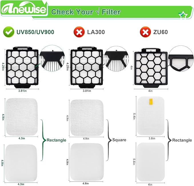UV850 Filter Replacement for Shark Performance Lift Away UV850 UV900 UV950 DuoClean Upright Vacuum, 2 HEPA Filters and 4 Foam & Felt Filters, Compare to Part #XHF320 & XFFK602UKT