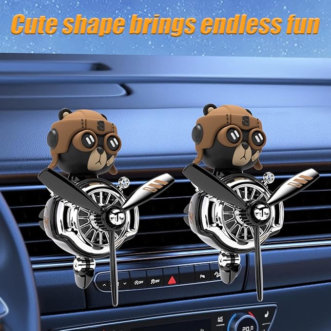 2Pcs Car Air Fresheners, Cute Bear Pilot Automotive Air Outlet Creative Car Perfume Diffuser, Automotive Accessories Air Vent Decoration with 8 Fragrant Tablets (Black 5+Black 5)