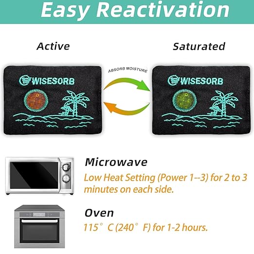 100g x 2pcs Reusable Desiccant Packs for Storage, Color Indicating Silica Gel Packets Moisture Absorbers with Visible Window, Rechargeable Dehumidifier Bags for Gun Safe Car Closet Basement