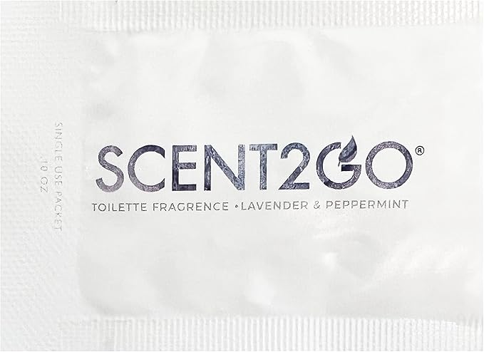 Scent2Go Toilet Fragrance Powder - Discreet Travel Size Packet - Leak Lock Design - Plant Based Formula - Lavender + Peppermint - 20 Single Use Packets