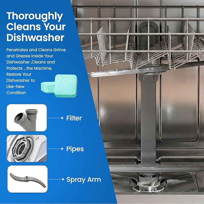 Dishwasher Cleaner And Deodorizer-30 Pack Cleaning Tablet-15 Month Suply for Heavy Duty Dish Washer Machine, Non Toxic for Dish, Septic Safe& Smell Remover, Lemon Scent