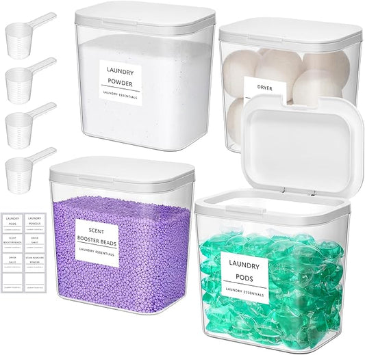 Lifewit Laundry Pods Container with Pop-up Lid, Laundry Room Organization, Dryer Sheet Holder for Washing Powder Scent Booster Beads, 2700 ml/0.72gal,4 Pcs