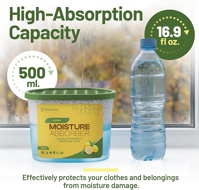 Premium Moisture Absorbers and Dehumidifier Tubs – High-Efficiency Closet Dehumidifier and Dehumidifier for Car, Odor Control Lemon Scent, 12 Pack, 7.5 Oz