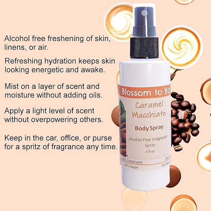 Blossom to Bath Caramel Macchiato Body Spray (4 Ounce) - Phthalate Free Fragrance - Energizes Skin with a Vanilla And Warm, Rich Caramel Scent