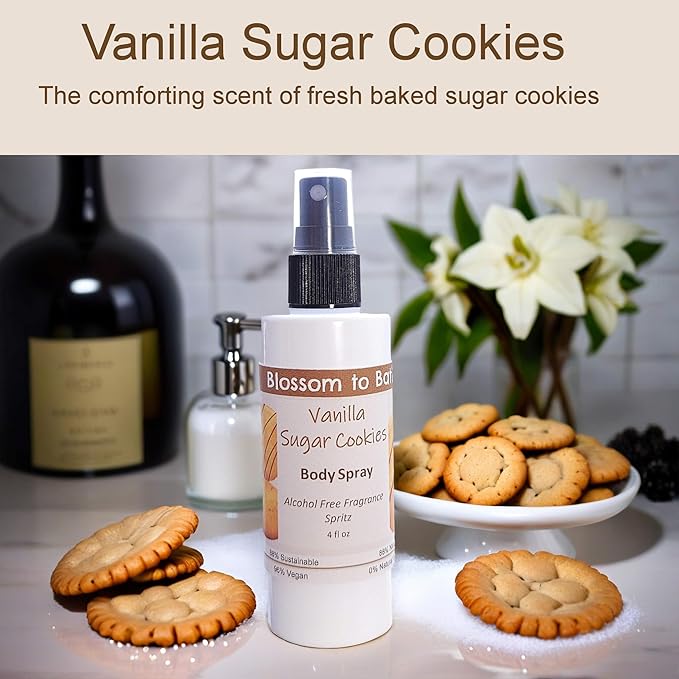 Blossom to Bath Vanilla Sugar Cookies Body Spray (4 Ounce) - Signature Fragrance - Energizes Skin with a Mouth Watering Bakery Scent