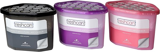 Moisture Absorber Bundle, Room and Closet Freshener, Moisture and Odor Absorber for Home, Rooms, Basement, Garage, Prevent Musty Odor, Control Moisture, Pack of 3, Rose, Lavender & Charcoal