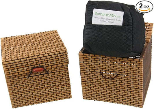 BambooMN Granulated Bamboo Charcoal Odor Absorber Bag in Decorative 4" Brown Box, 2 Sets
