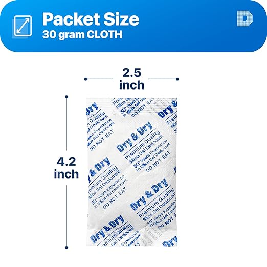 Dry & Dry 30 Gram [500 Packets] Silica Gel Packets Desiccants, Silica Packets - Rechargeable Moisture Absorbers for Food Storage, Electronics, 3D Filament & Safes