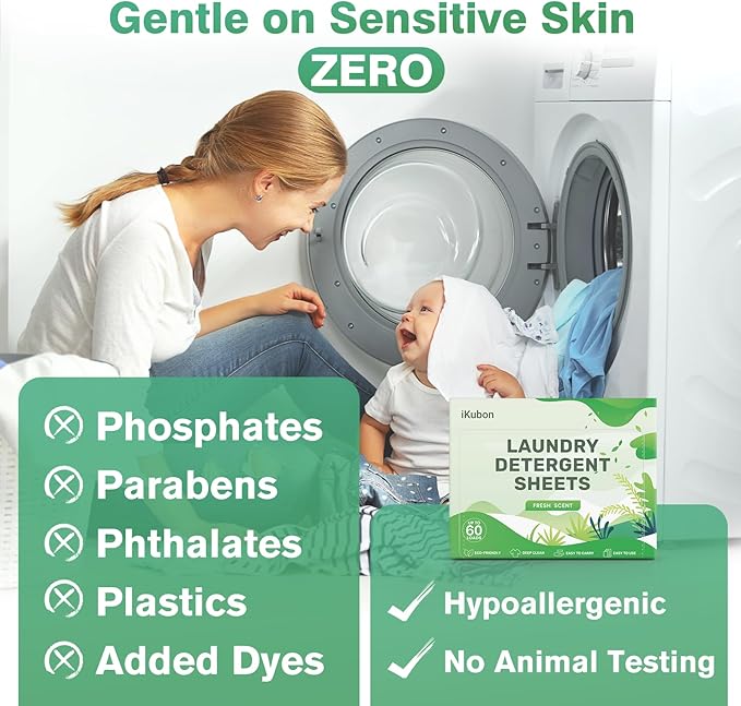 Laundry Detergent Sheets, Hypoallergenic Laundry Sheets Detergent, Eco Liquidless Laundry Detergent, No Plastic & Easy Carry for Travel/Home/Dorm - Up to 60 Loads - Fresh Scent