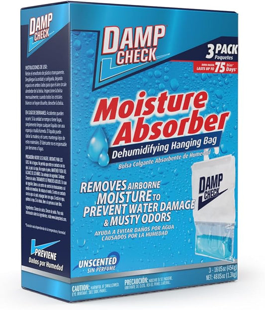 Moisture Absorber Hanging Bags, 16 Ounce, 3 Pack – Fragrance Free, Long-Lasting, Eliminates Musty Odors, Ideal for Closets and Small Spaces (15000-03)