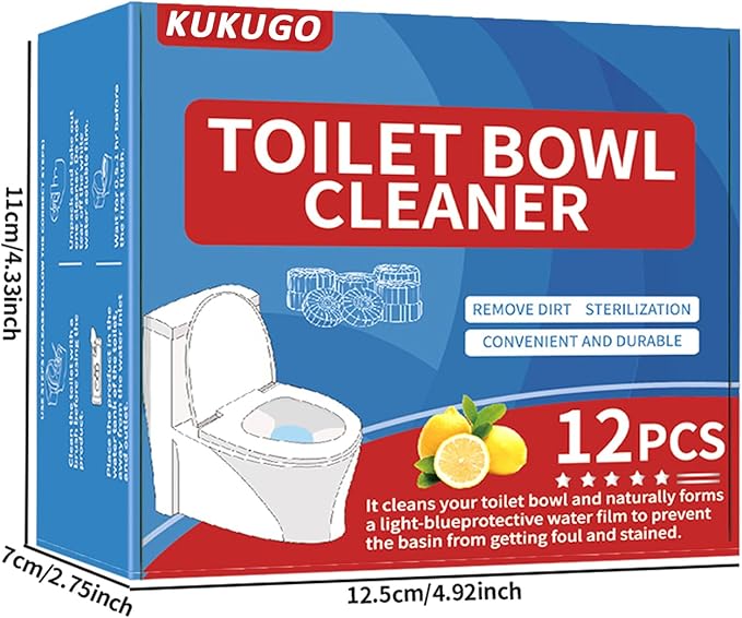 Toilet Bowl Cleaner Tablets, Automatic Septic-Safe Tank Cleaner Fast-Dissolving, Easy-to-Use & Powerful Cleaning (12)