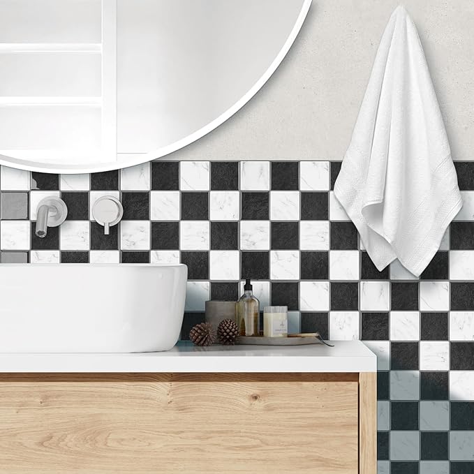 Peel and Stick Backsplash, New Upgrade Design 9" x9"Square Marble Tiles,3D Adhesive Premium Mosaic Tiles, Peel and Stick Tiles for Kitchen,Bathroom, Wall Tile（10-Sheet）.