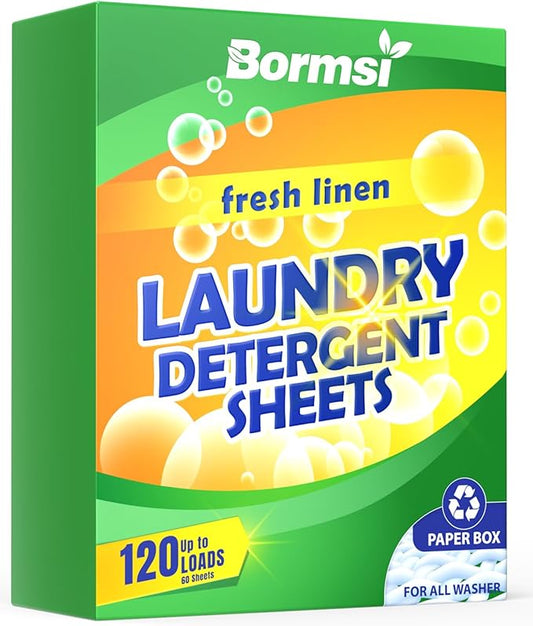 Laundry Detergent Sheets Fresh Scent 120 Loads No Plastic Jug, Travel Laundry Soap Detergent 60 Sheets