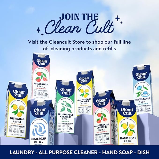 Cleancult Ultra Concentrated Liquid Laundry Detergent, 192 loads (96 oz), Long Lasting Scent, 90% Less Plastic, No Harsh Chemicals, Orange Blossom, Defeats Stains & Odors, HE/Standard Compatible