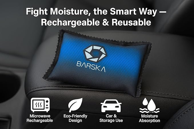 BARSKA 150g Rechargeable Desiccant Dehumidifiers – 2-Pack Reusable Moisture Absorbers for Safes, Closets, Cars, Basements – Microwaveable Silica Gel Humidity Control
