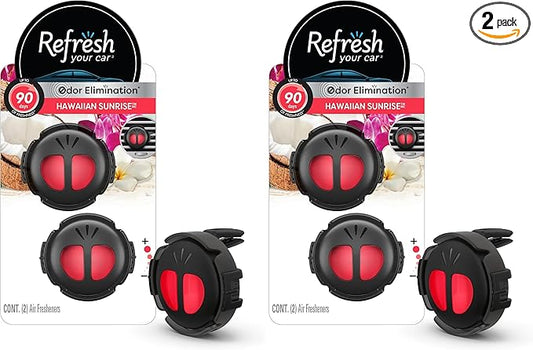 Refresh Your Car Air Freshener, Odor Eliminator, Set of 2 Mini Car Oil Diffusers, Hawaiin Sunrise Scent, Refresh Your Car (Pack of 2)