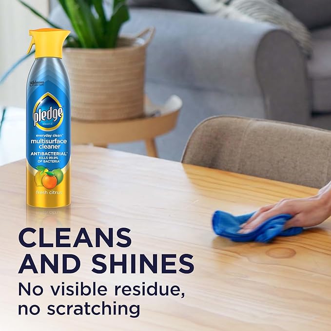 Pledge Antibacterial Multisurface Cleaner Spray, Wood Furniture, Stainless Steel, and Electronics Cleaner, Sanitizes as Cleans, Remove Dust and Messes - Fresh Citrus Scent, 9.7oz, Pack of 3