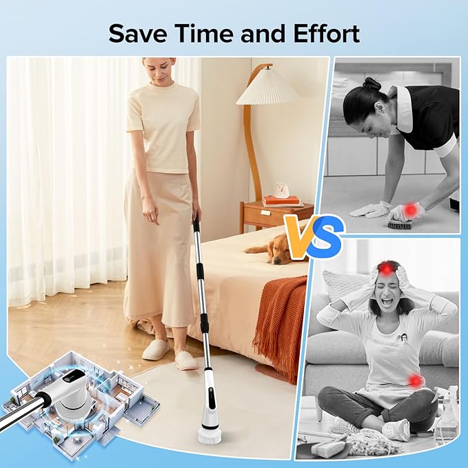 Electric Spin Scrubber, Dreazu IPX7 Shower Scrubber with 7 Replaceable Brush Heads & Retractable Handle, 2-Speed Adjustable Shower Cleaner for Bathroom,Toilet, Bathtub, Kitchen, Tile Floors