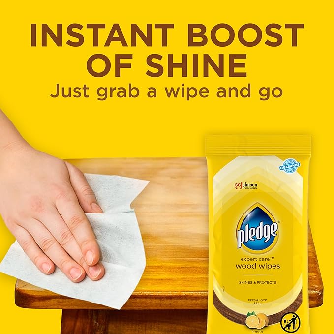 Pledge Expert Care Enhancing Wood Wipes, Lemon Scent, 24 Count (Pack of 2)