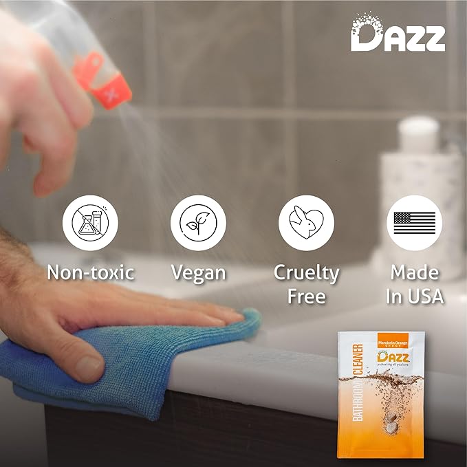 DAZZ Bathroom Cleaner Refill Pack (Makes 4 Bottles) for Tile, Tub Shower, Countertop and Bathroom Surfaces - All Natural, Eco Friendly, Non Toxic - Safe for Kids & Pets