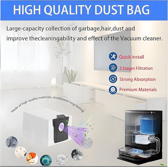 Replacement Dust Bags Compatible With Dreame D20 Plus / D20 Pro Plus/mova e40 ultra Robot Vacuum Cleaner, 10Pack Spare Parts Accessories