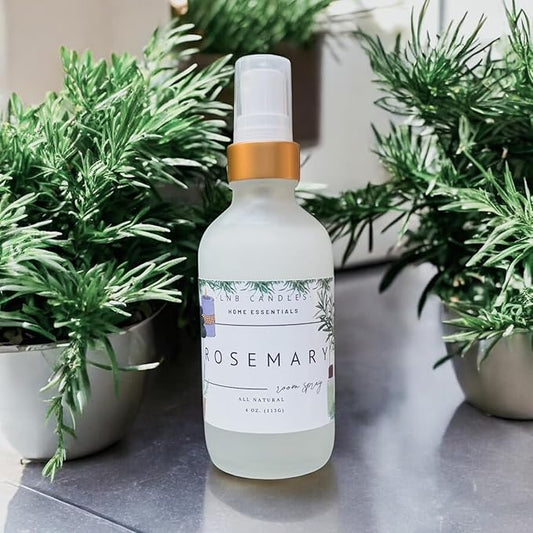 Rosemary Room and Linen Spray Made In USA Clean Ingredients Essential Oils Long Lasting Scent AIr Freshener Glass Bottle Floral Garden Herb