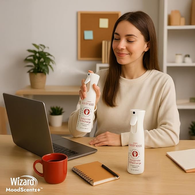 Wizard MoodScentz™ (Invigorate & Recharge) Patented Science-Backed Mood-Enhancing Room Mist, Non-Aerosol Continuous Fine-Mist Spray with Neuro-Fragrance Technology – 10 Fl Oz