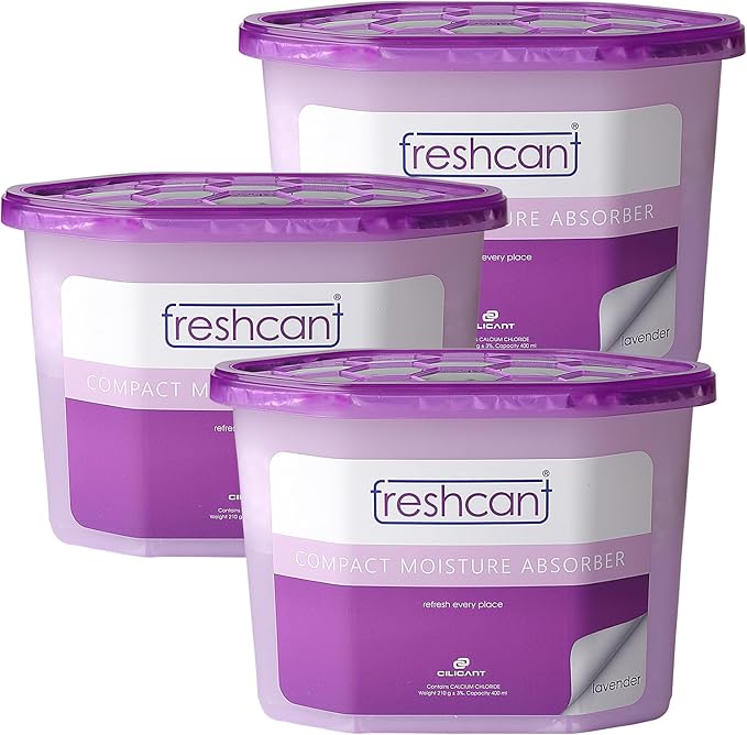 Freshcant Moisture Absorber Bundle, Room and Closet Freshener, Moisture and Odor Absorber for Home, Rooms, Basement, Garage, Prevents Musty Odor, Controls Moisture, Pack of 3, Lavender Scent