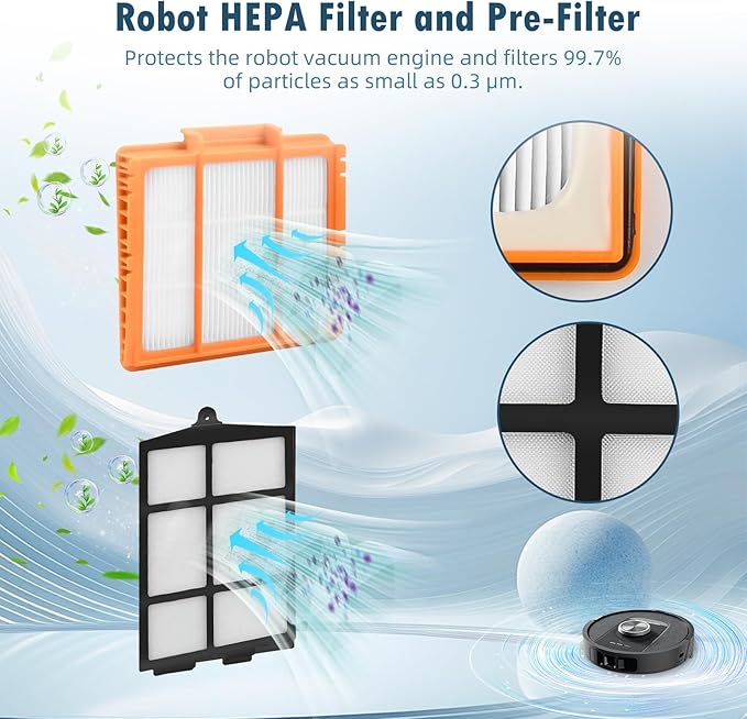 18 Pack Accessories for Shark AV2800ZE / RV2820YE / RV2820ZE Robot Vacuum & Mop Combo, 1 Brushroll, 3 Mop Pads, 3 HEPA Filters, 1 Pre-Filter, 6 Side Brushes, 1 Post-Motor Filters, 2 Pre-Motor Filters
