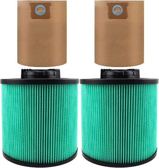 2pack DXVC6914 HEPA High Efficiency Cartridge Filter Fit for Dewalt 6-16 Gallon Wet/Dry Vacuum Cleaners with 2 Pack DXVA19-4101 Vacuum Bags