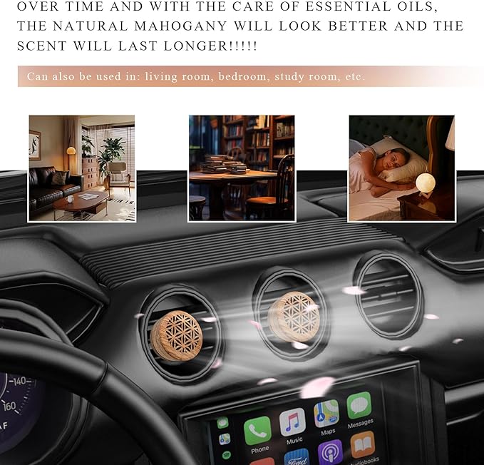 2 PCS Wood Car Essential Oil Diffuser, Wooden Aromatherapy Essential Oils Diffuser with Vent Clip, Wood Vent Clip Air Freshener for Vehicle Office Home Bedroom (Particle Model)