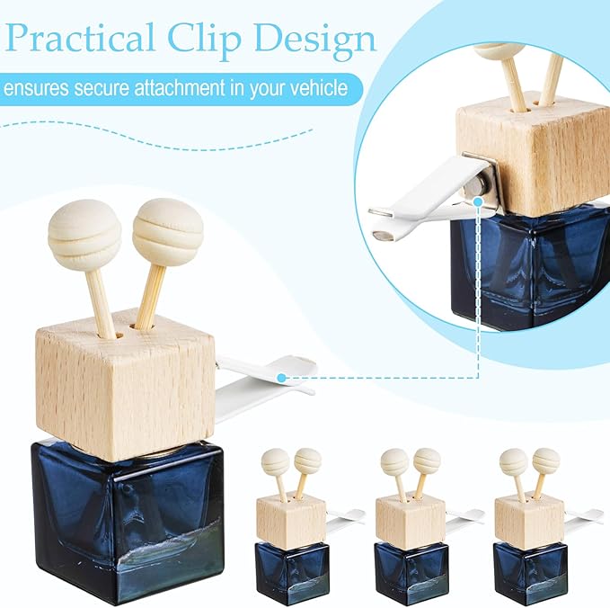 Zubebe 30 Pcs Car Diffuser Bottles Empty Bulk Vent Clip Car Air Freshener Diffuser for Essential Oil Perfume Glass Bottle with Wooden Caps Stick Fragrance Ornament (Gradient Black)