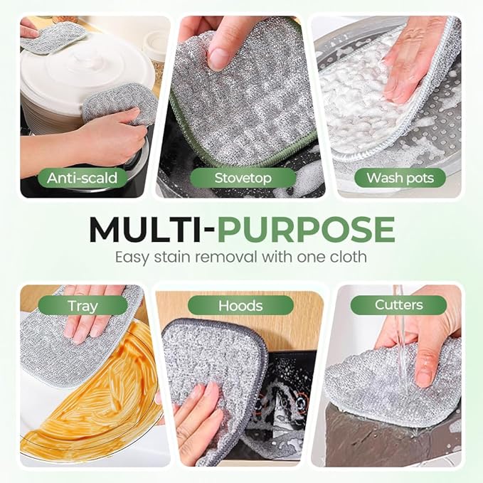 Multipurpose Wire Dishwashing Cloth, 2025 Upgraded Double-Sided Cleaning Cloth, Silver Stainless Steel Cloth and Multi-Layer Cotton Thread, Metal Scrubbing Pads Sponge Cloths for Home Kitchen (10)