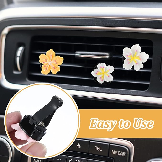 6 Pcs Flower Car Air Vent Clips Cute Car Air Freshener Vent Clips Pink Hawaiian Hibiscus And Cherry Blossom Accessories For Interior Aesthetic Decorations Pink, White, Yellow