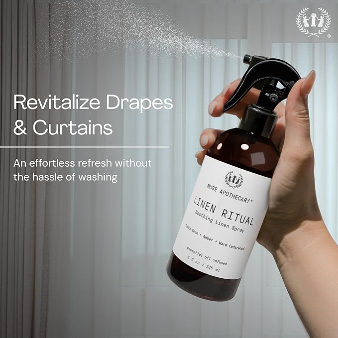 Muse Apothecary Linen Ritual - Aromatic, Soothing, and Relaxing Linen Mist, Laundry and Fabric Spray - Infused with Aromatherapy Essential Oils - 8 oz, Bergamot + French Lavender + Sandalwood