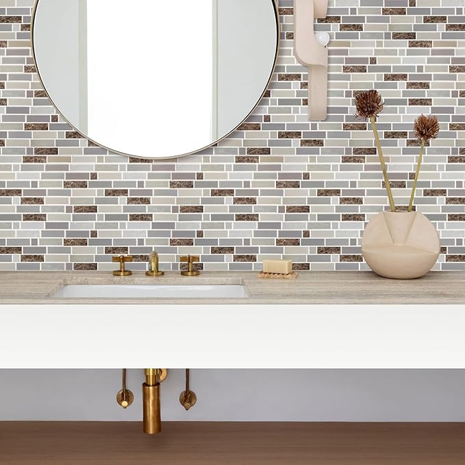Peel and Stick Backsplash Tiles for Kitchen,Large Design Premium 3D Self-Adhesive Stick on Backsplash for Kitchen,Living Room,Bedroom,etc,10-Sheet of 12"×12" Brown Marble Peel and Stick Decor