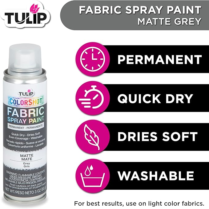Tulip ColorShot Instant Fabric Spray Paint, Permanent Color Spray-On Fabric Paint, 3oz, Gray