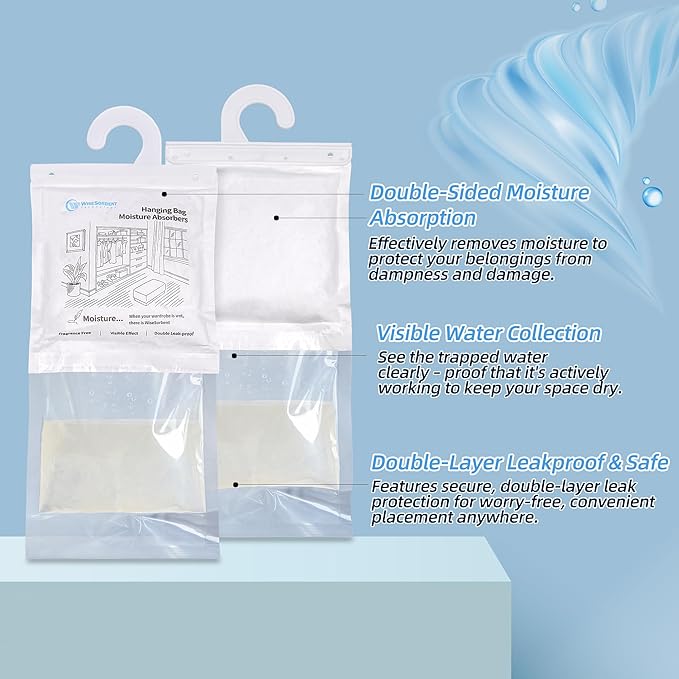500G 3 Pack Hanging Moisture Absorbers Dehumidifier Bags - 17.6 oz Calcium Chloride Desiccant for Closet, Bathroom, Bedroom – Double Leak-Proof Design & Dual-Sided Absorption