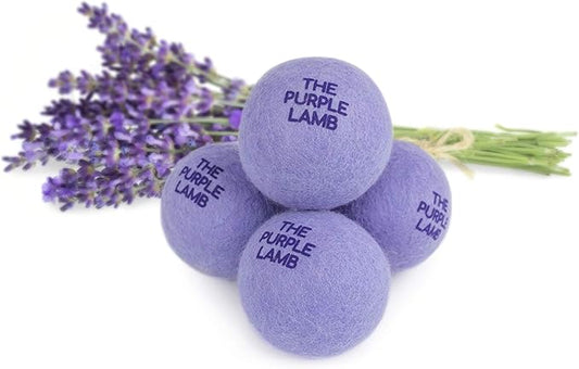 The Purple Lamb Scented Wool Dryer Balls Laundry – Lavender Infused - Antistatic Dryer Ball - XL 4 Pack - 100% Organic Fabric Softener - Shorten Drying time - Handmade in Nepal (4 Pack)