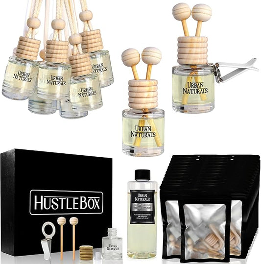 Italian Leather Hanging Car Air Freshener and Essential Oil Diffusers with Vent Clips - 25-Pack Automobile Aromatherapy Diffuser Bottles - Kit Ideal for Resale, Gifts & Party Favors
