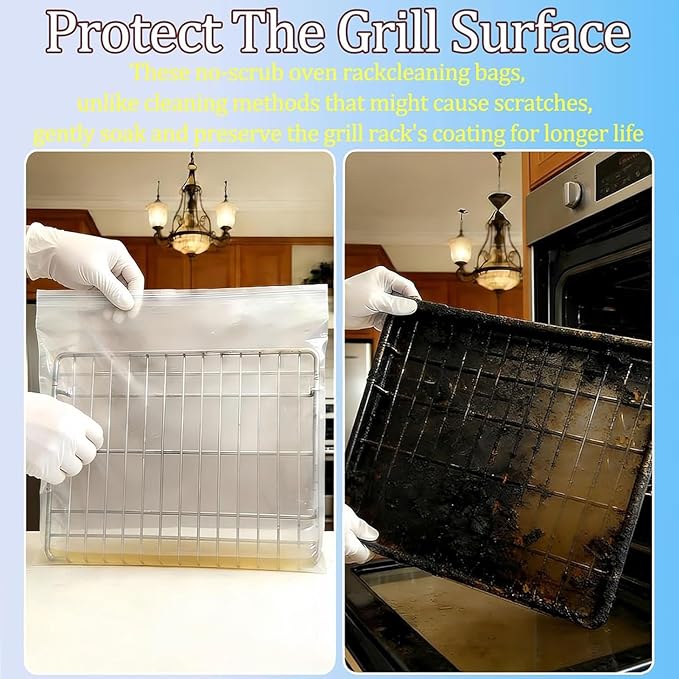 Oven Rack Cleaner Bags, Washing Degreaser Set, Soaking Oven Rack Cleaner with Material, Kitchen Cleaning Accessory for Stove Grilling Microwave, Toaster Cooking Baking Barbecue Roasting Camping
