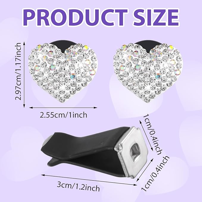 4Pcs Car Vent Clips, Bling Heart Air Vent Clips, Universal Air Conditioning Freshener Clip for Decorative White Car Accessories